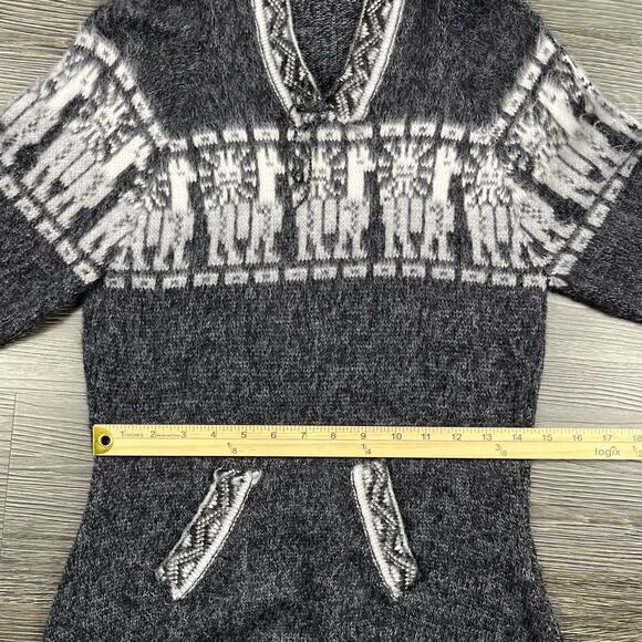 Peruvian Alpaca Wool Hooded Pullover Sweater Womens S/M Boho Aztec Gorp Soft - Picture 12 of 12